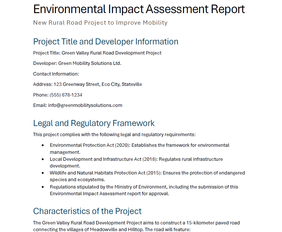 Free Sample EIA Report Template